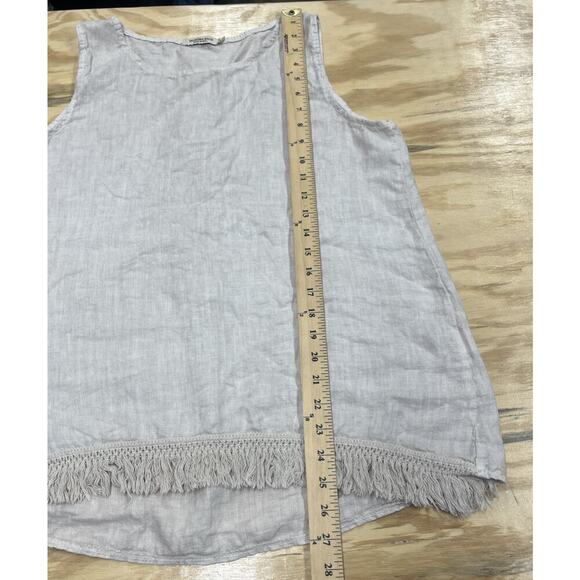 Valentina Naldi 100% Linen Tank Top Tunic Beige Womens Large Boho Beachy Flowy - Picture 8 of 8